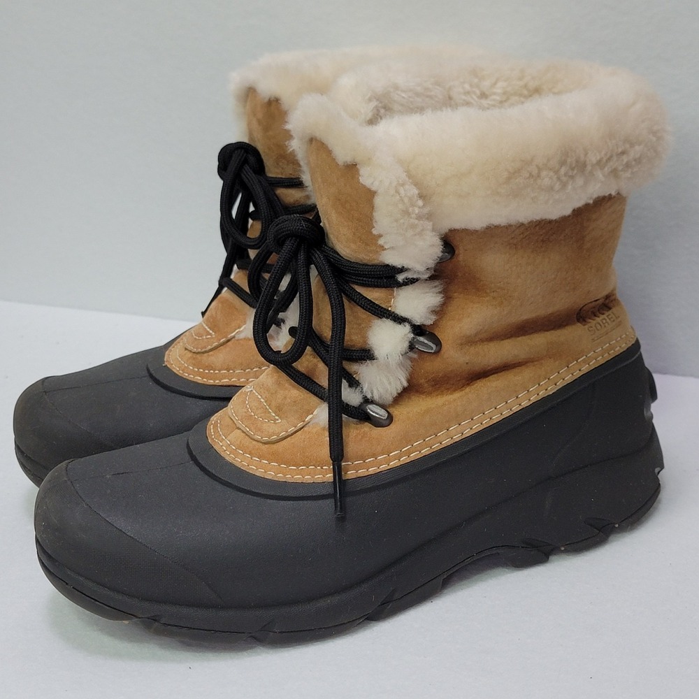 Sorel Snow Boots Womens Size 6.5 Brown Suede Faux Fur Ankle Winter NL1810-234‎